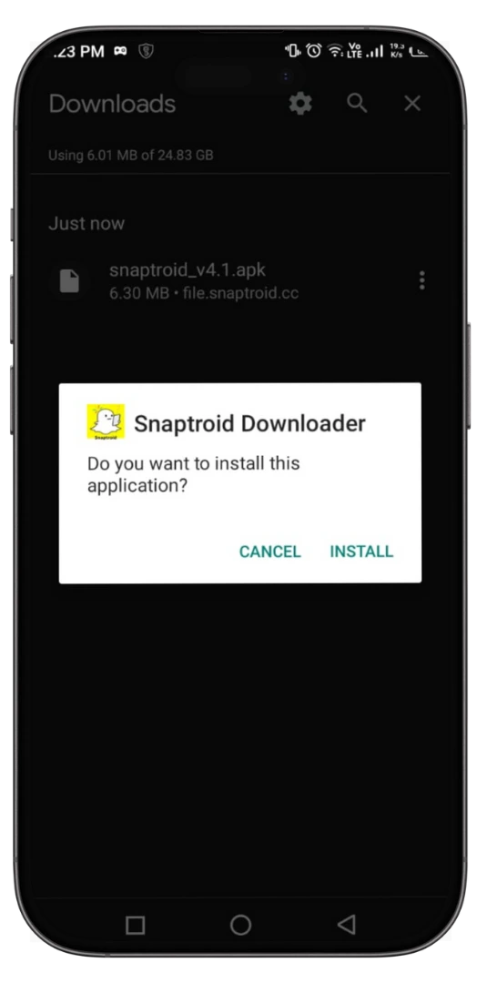 Android install step, opening the downloaded file