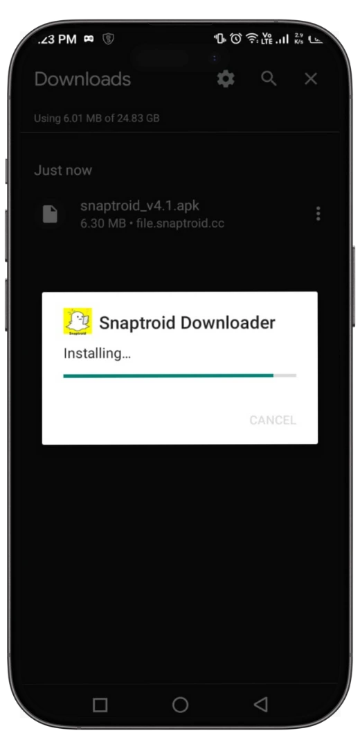 Android install step, confirming the install prompt